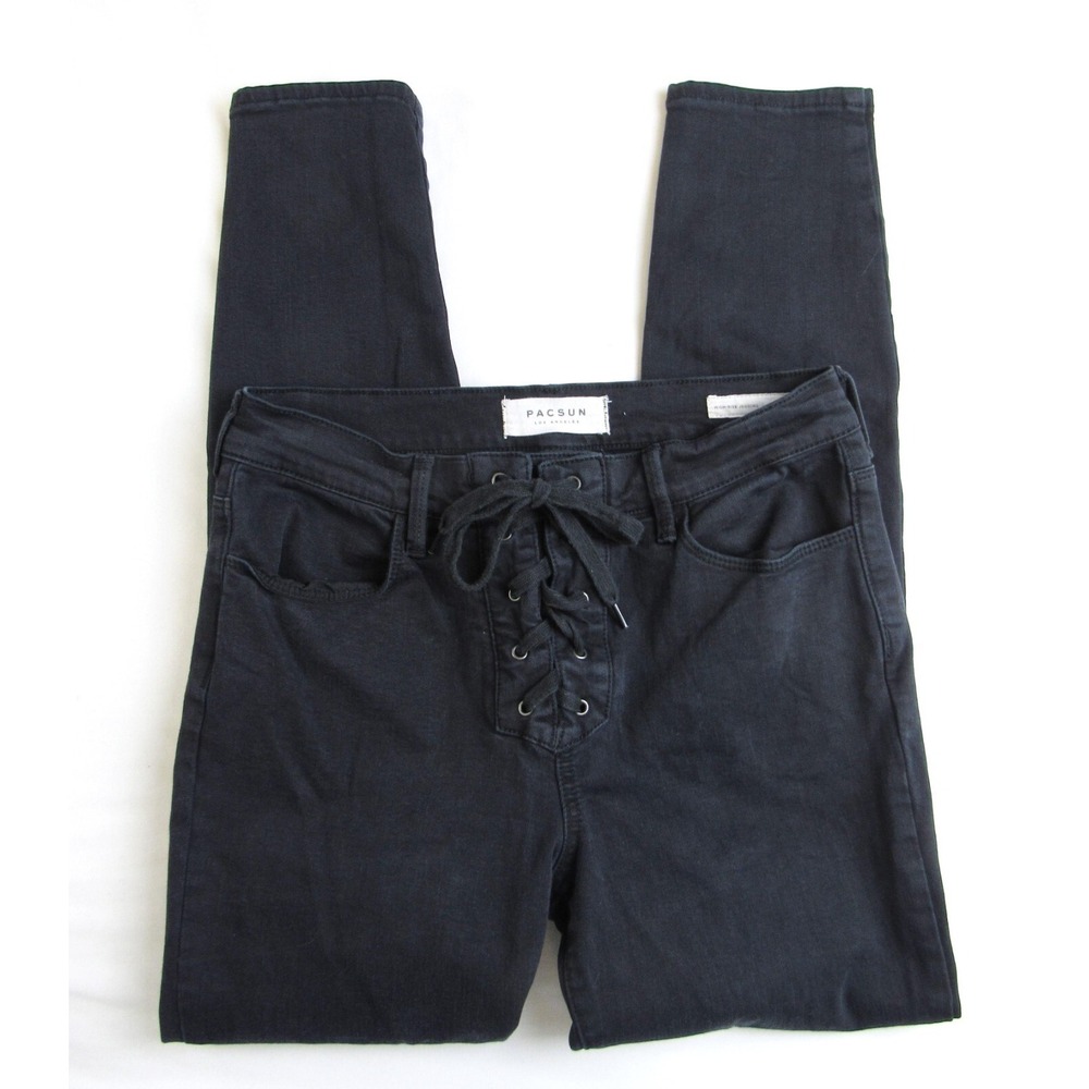 Pacsun High Rise Jegging Black Lace-Up Front Women's Size 26S - Picture 4 of 8